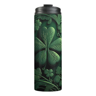 DARK GREEN INTRICATE IRISH CELTIC SHAMROCKS THERMAL TUMBLER