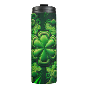 DARK GREEN INTRICATE IRISH CELTIC SHAMROCKS THERMAL TUMBLER