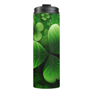 DARK GREEN INTRICATE IRISH CELTIC SHAMROCKS THERMAL TUMBLER