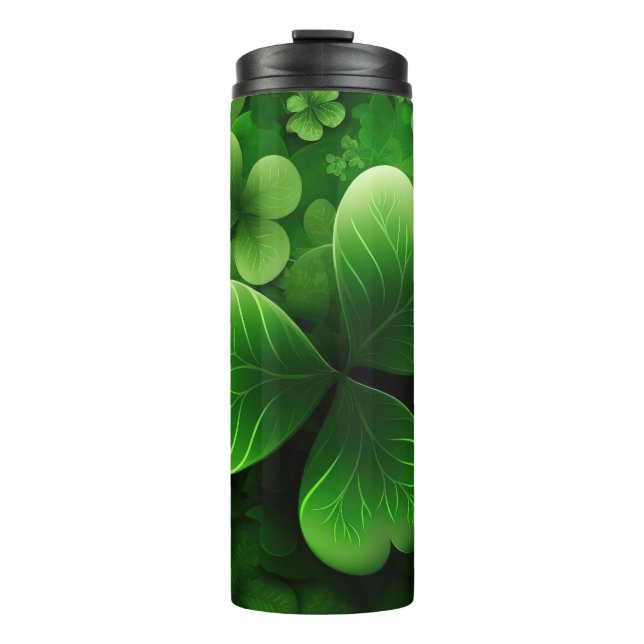 DARK GREEN INTRICATE IRISH CELTIC SHAMROCKS THERMAL TUMBLER (Front)