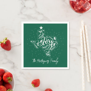 Dark Green Joy Holiday Leaves Texas Shape Napkin