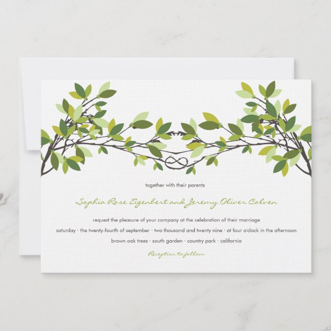 Dark Green Knotted Love Trees Summer Wedding Invitation (Front)