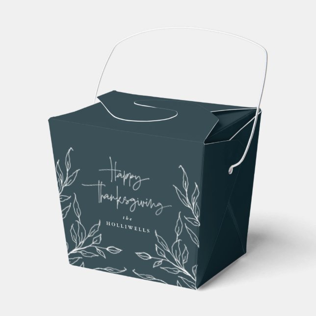 Dark Green Leaf Motif Happy Thanksgiving Favor Box (Front Side)