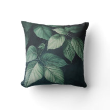 Dark Green Leaf Pattern Pillow