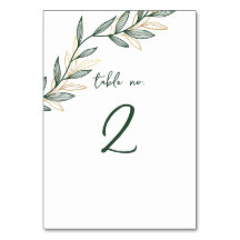Dark Green Leaf Table Number Card