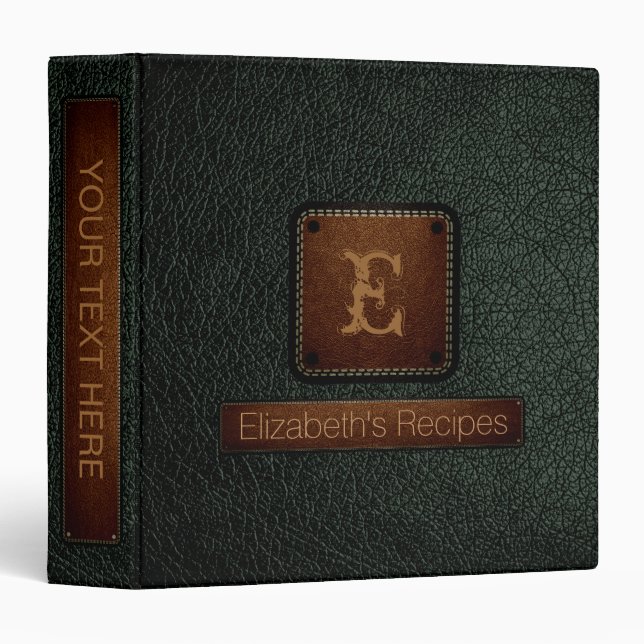 Dark green Leather Elegant Monogram Binder (Front/Spine)