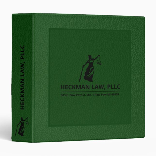 Dark Green Leather Texture Black Justice Scale Binder (Front/Spine)