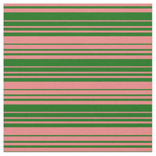 Dark Green & Light Coral Coloured Lines Fabric