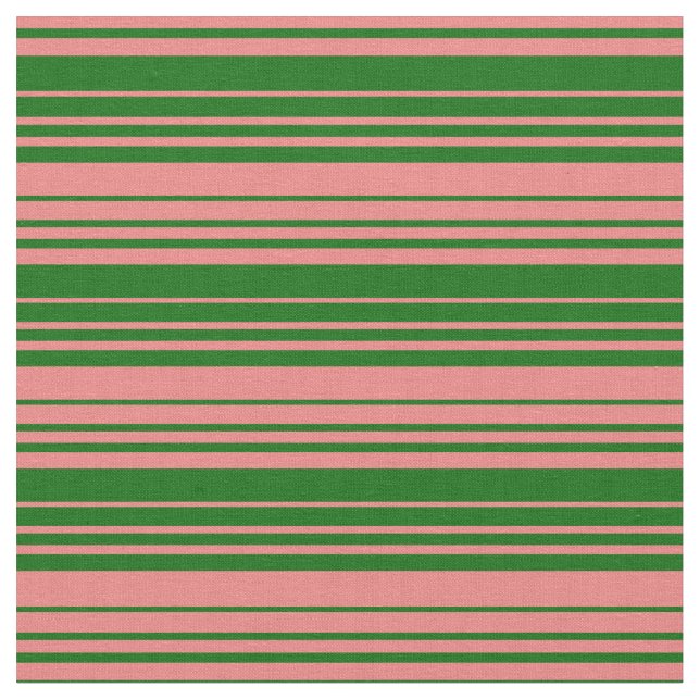 Dark Green & Light Coral Coloured Lines Fabric (Close Up)