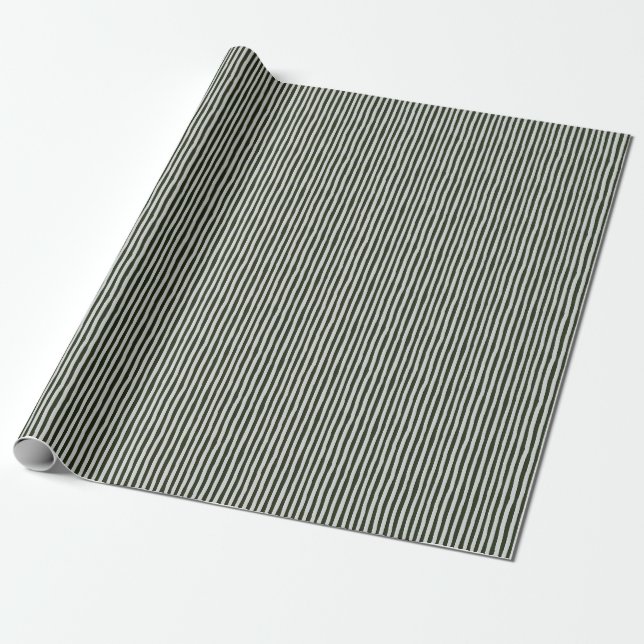 Dark Green & Light Gray Wonky Stripes Wrapping Paper (Unrolled)