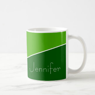 Dark Green, Light Green, White Curvy Line + Name Coffee Mug