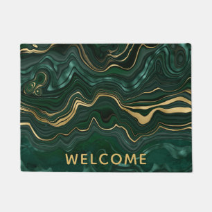 Dark Green Malachite and Gold Foil Strata Veining Doormat