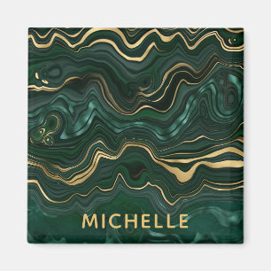Dark Green Malachite and Gold Foil Strata Veining Magnet