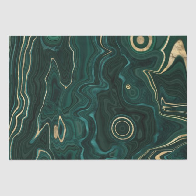 Dark Green Malachite and Gold Foil Strata Veining Tissue Paper (Front)