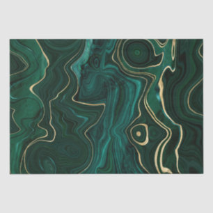 Dark Green Malachite and Gold Foil Strata Veining Tissue Paper