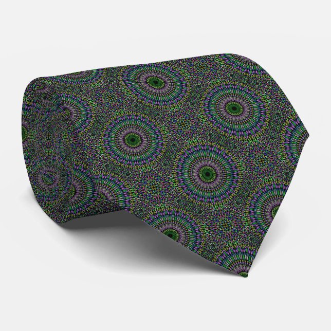 Dark Green Mandala Pattern Tie (Rolled)