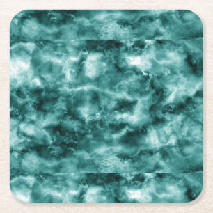 Dark Green Marble Texture Square Paper Coaster