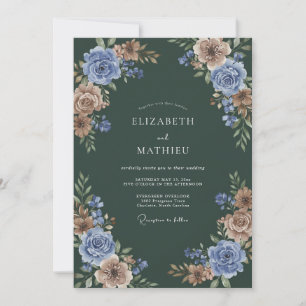 Dark Green Mauve Botanical Watercolor Wedding Invitation