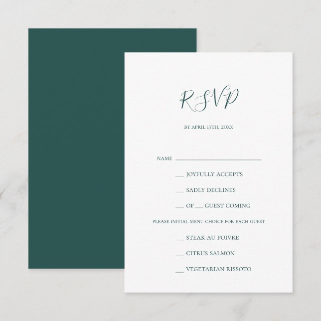 Dark Green Menu Choice RSVP Card (Front/Back)