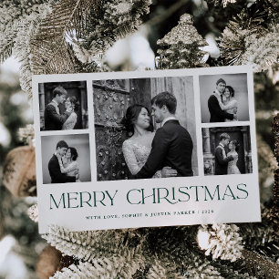 Dark Green Merry Christmas   Elegant Photo Grid Holiday Card