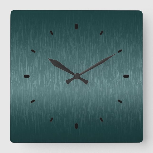 Dark Green Metallic Design Brushed Steel Look Square Wall Clock (Front)