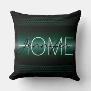 Dark Green Metallic Holes Metal Look Monogram Throw Pillow