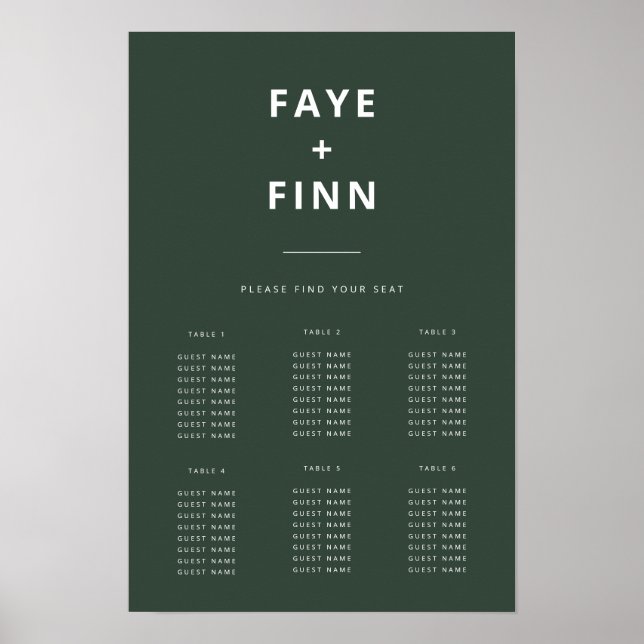 Dark Green Minimal Scandi Wedding Seating Chart (Front)