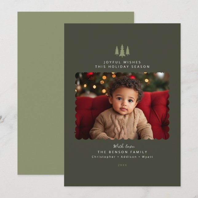 Dark Green Minimalist Modern Photo Christmas Card (Front/Back)