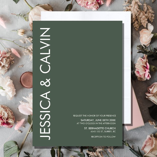 Dark Green Minimalist Modern Wedding Invitation (Creator Uploaded)