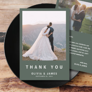 Dark Green Minimalist Modern Wedding Thank You Card