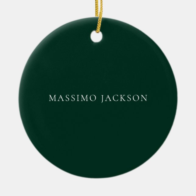 Dark Green Minimalist Plain Modern Aesthetic Look Ceramic Ornament (Front)