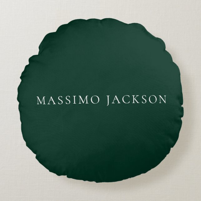 Dark Green Minimalist Plain Modern Aesthetic Look Round Pillow (Front)
