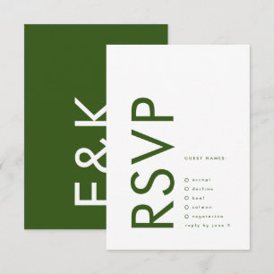 Dark Green Modern Bold Big Monogram Simple Wedding RSVP Card