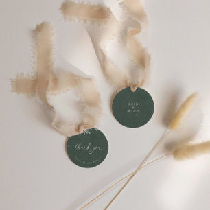 Dark Green Modern Calligraphy Wedding Thank You Favour Tags