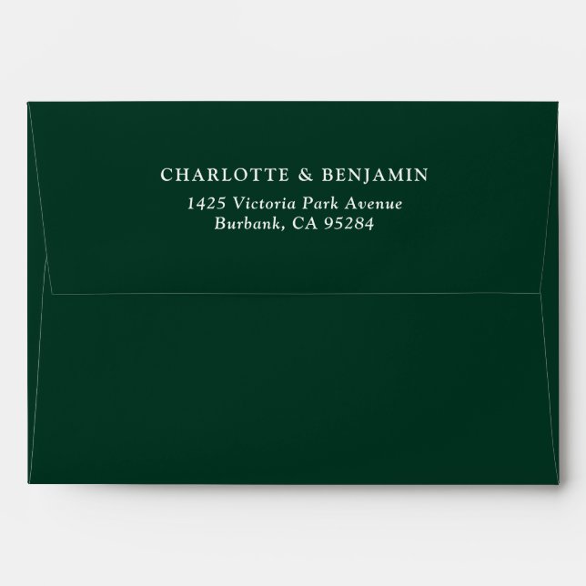 Dark Green Modern Custom Wedding 5.25x7.25 Envelope (Back (Top Flap))