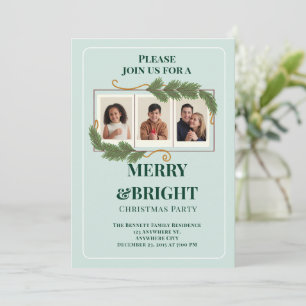 Dark Green Modern Family Photo Christmas Invitation