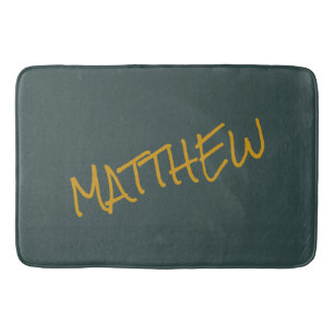 Dark green modern gold lettering script bath mat