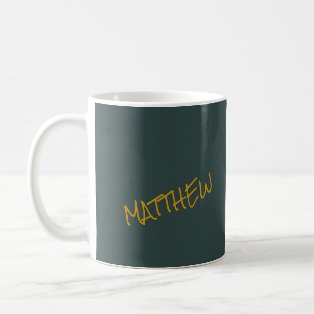 Dark green modern gold lettering script coffee mug (Left)