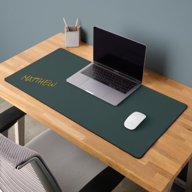 Dark green modern gold lettering script desk mat (Office 2)