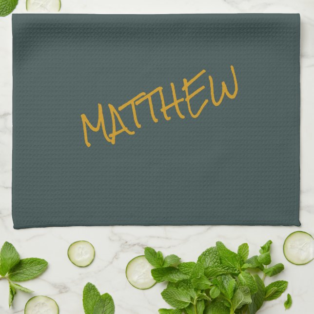 Dark green modern gold lettering script kitchen towel (Folded)