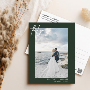 Dark Green Modern Photo Wedding Thank You Postcard