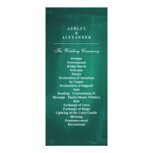 Dark green modern program. Elegant emerald wedding Rack Card