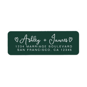 Dark Green Modern Script Hearts Return Address