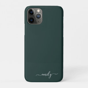 Dark Green Modern Script Monogram Name iPhone 11 Pro Case