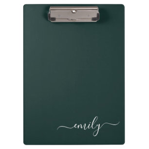 Dark Green Modern Script Monogram Name Clipboard