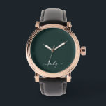 Dark Green Modern Script Monogram Name Watch<br><div class="desc">Dark Green Simple Script Monogram Name. This makes the perfect sweet 16 birthday, wedding, bridal shower, anniversary, baby shower or bachelorette party gift for someone that loves glam luxury and chic styles.</div>