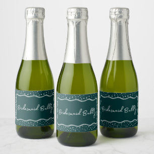 Dark Green Modern Whimsical Bridesmaid Bubbly Mini Sparkling Wine Label