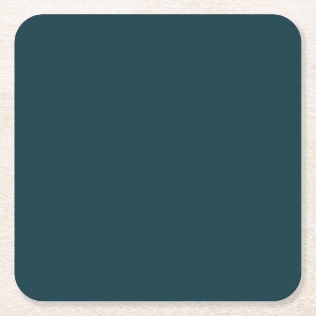 Dark Green Monochrome Solid Colour Elegant Budget Square Paper Coaster (Front)