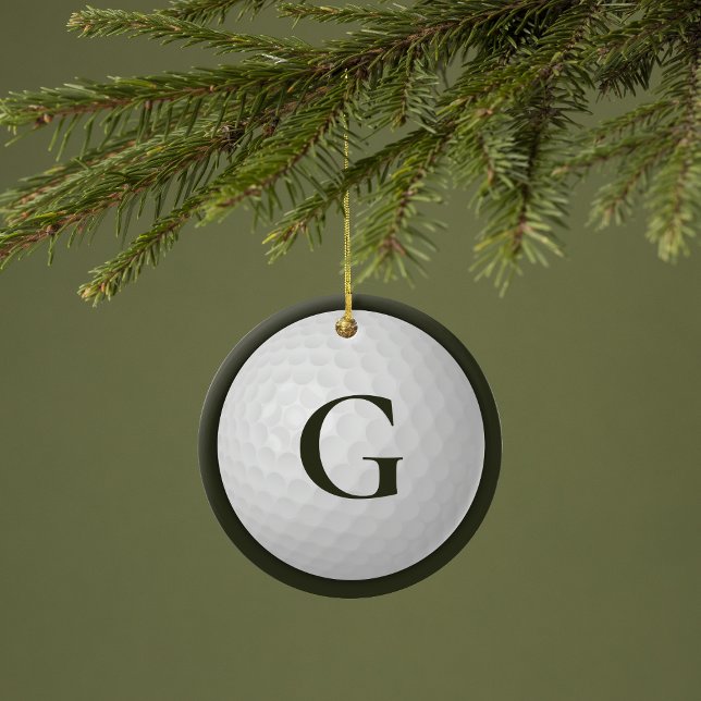 Dark Green Monogram Golf Ball Ceramic Ornament (Creator Uploaded)