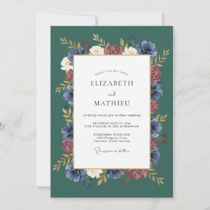 Dark Green Moody Autumnal Wedding Invitation